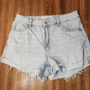 Dynamite Claudia Light Wash High Waisted Frayed Hem Denim Shorts Blue